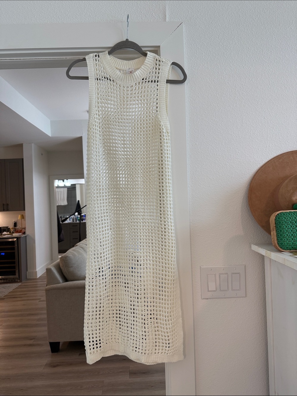 Shade & Shore Open-Knit Sleeveless Midi Dress - Cream